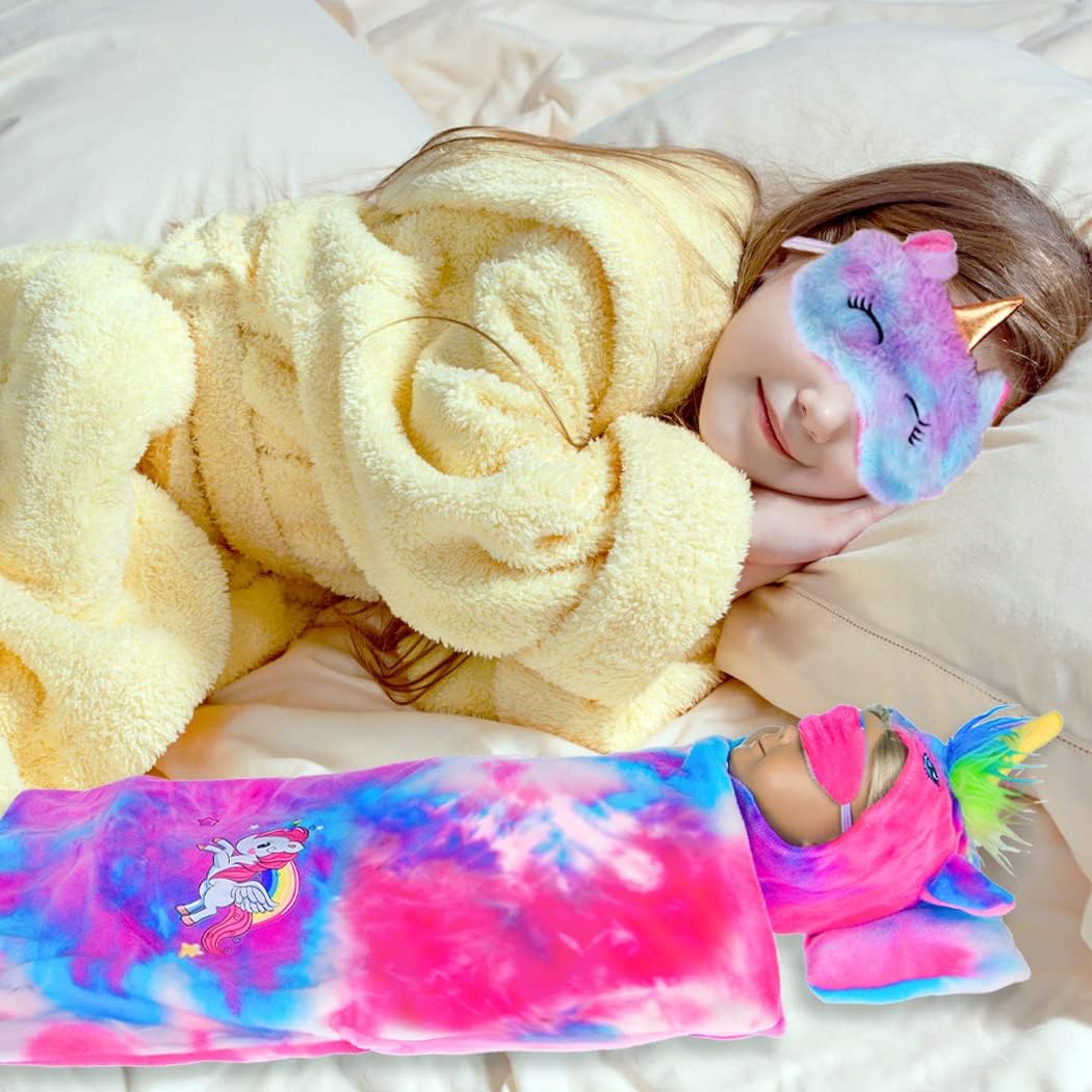 ebuddy 18 inch Doll Clothes and Accessories-Unicorn Doll Costume Colorful Tie-Dyed Pajamas Sleeping Bag Set for 18 inch Girl Doll,Most 18 Inch Dolls(No Doll) : Toys & Games