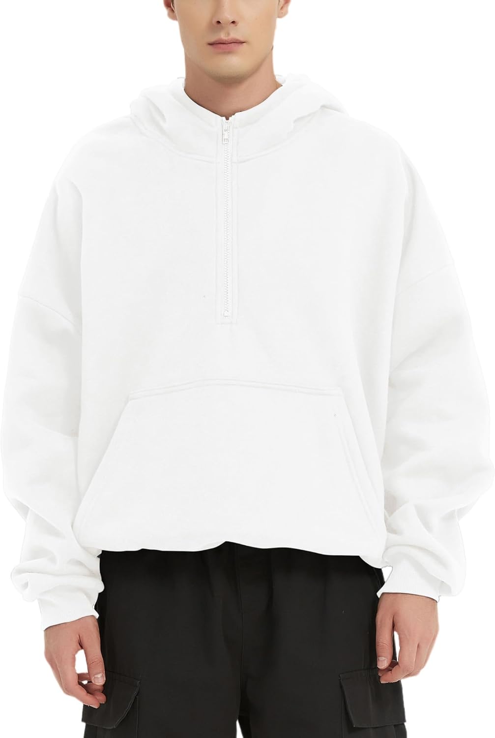 FAIABLE Mens Hoodies Half Zip Up Oversized Sweatshirts Fleece Cotton Quarter Zip Hoodie Pullover Fall Winter Outfit - Image 2