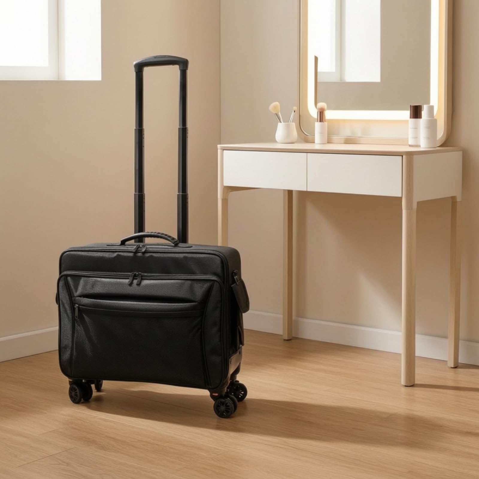 Valigia Trucco con Ruote Professionale, Trolley In Tessuto Oxford A Tre Strati Con 4 Scatole, Ruote Per Aereo E Tracolla
