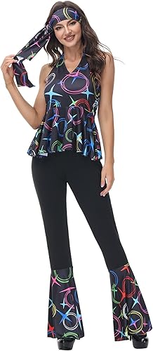 Miniatura 4 de frawirshau Disfraz de discoteca para mujer, disfraz de los años 70, disfraz de Halloween para mujer