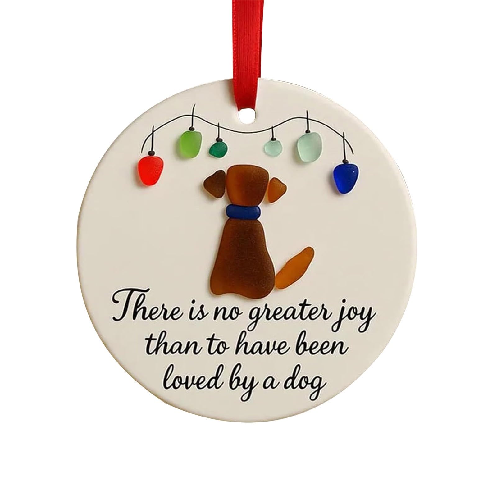 Sea Glass Art Dog Christmas Ornament Christmas Tree Hanging Ornaments Handmade Round Pet Memorial Hanging Ornament for Xmas Holiday Party Home Decor