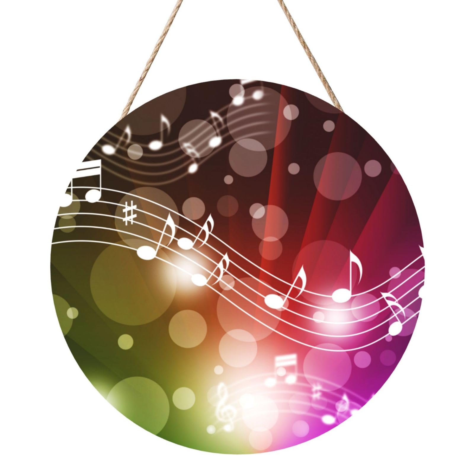 InOmak Music Note Musical Theme, Round Wood Panel Painting 12 in, Wall Hanging Painting For Home