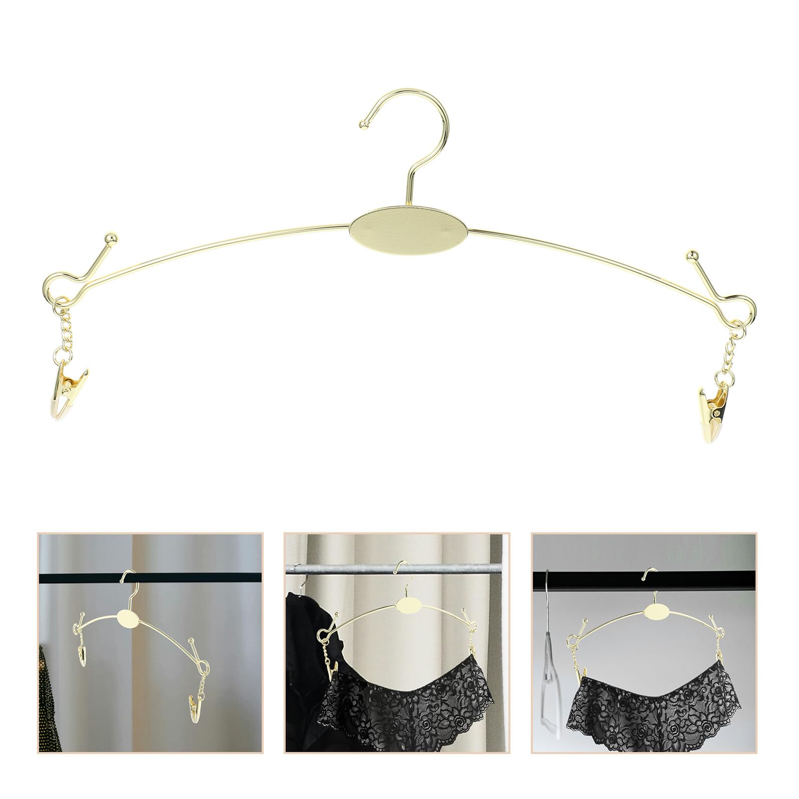 Set 10 Pezzi Grucce per Intimo Donna in Ferro Oro Multiuso con Clip Metalliche per Organizzare Armadi e Esporre Biancheria Intima