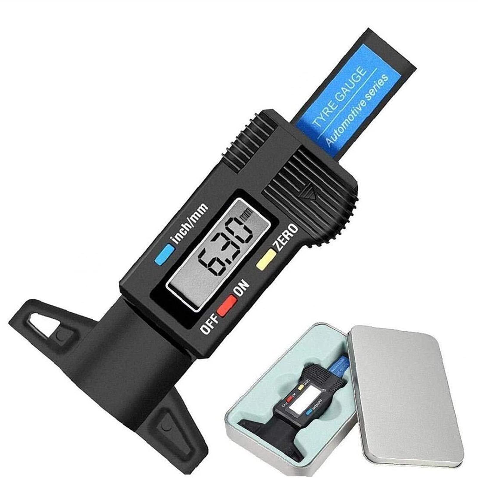 Medidor Digital de Profundidad de la Banda de Rodadura del neumático Medidores de Espesor Medición de la Profundidad del neumático con Pantalla LCD for automóviles (Color : Schwarz)