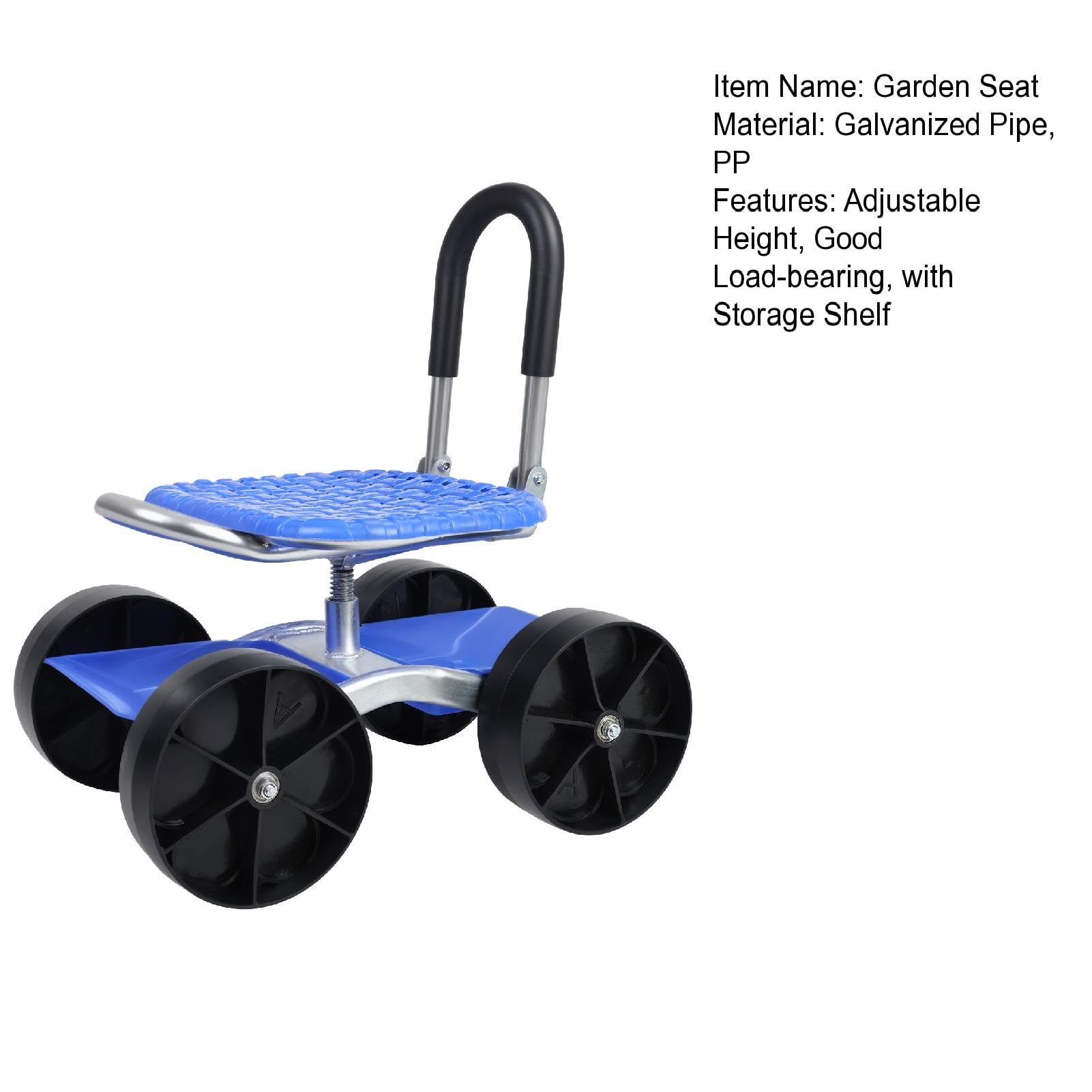 Gartenhocker mit Rollen, 360° Drehbarer Gartensitz Höhenverstellbar, Rollsitz aus Verzinktem Stahl mit Stauraum bis 150kg, Mobiler Gartenhocker für Gartenarbeit (Blau 2)