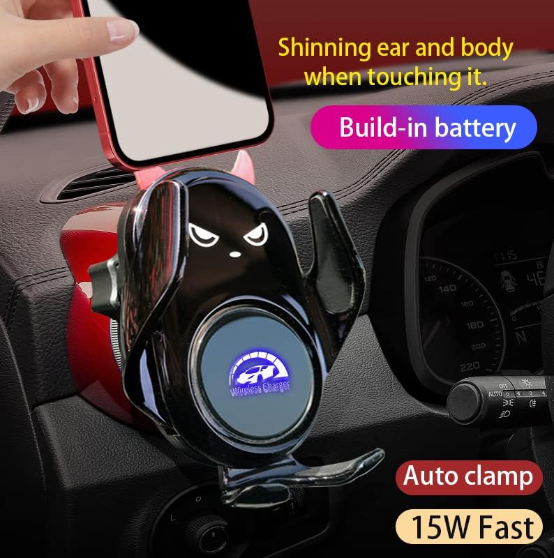 Miniatura 3 de Cargador de coche inalámbrico Montaje con abrazadera automática de 15 W carga rápida lindo diseño de demonio para iPhone Samsung Andriod teléfono