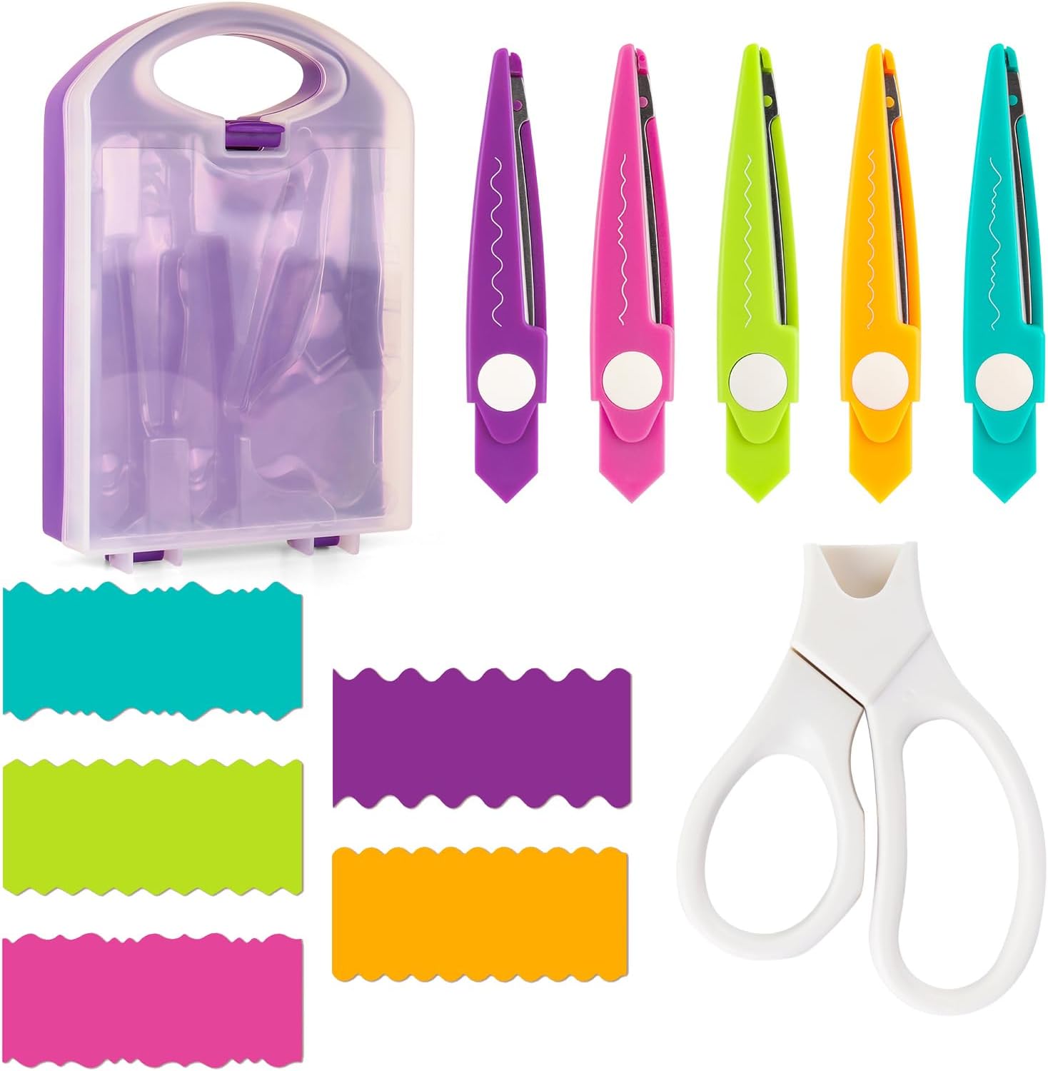 Briartw 5-Pack Replaceable Blade Decorative Scissors Set with Purple Portable Organizer - Perfect for DIY Paper Crafts,Scrapbooking,and Quilling,Zig Zag Edges Scissors Set