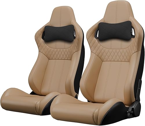 Miniatura 11 de 2 piezas de asientos universales de carreras con deslizadores de doble bloqueo, 1 par de asientos de cubo de cuero PVC con dos almohadas de Negro