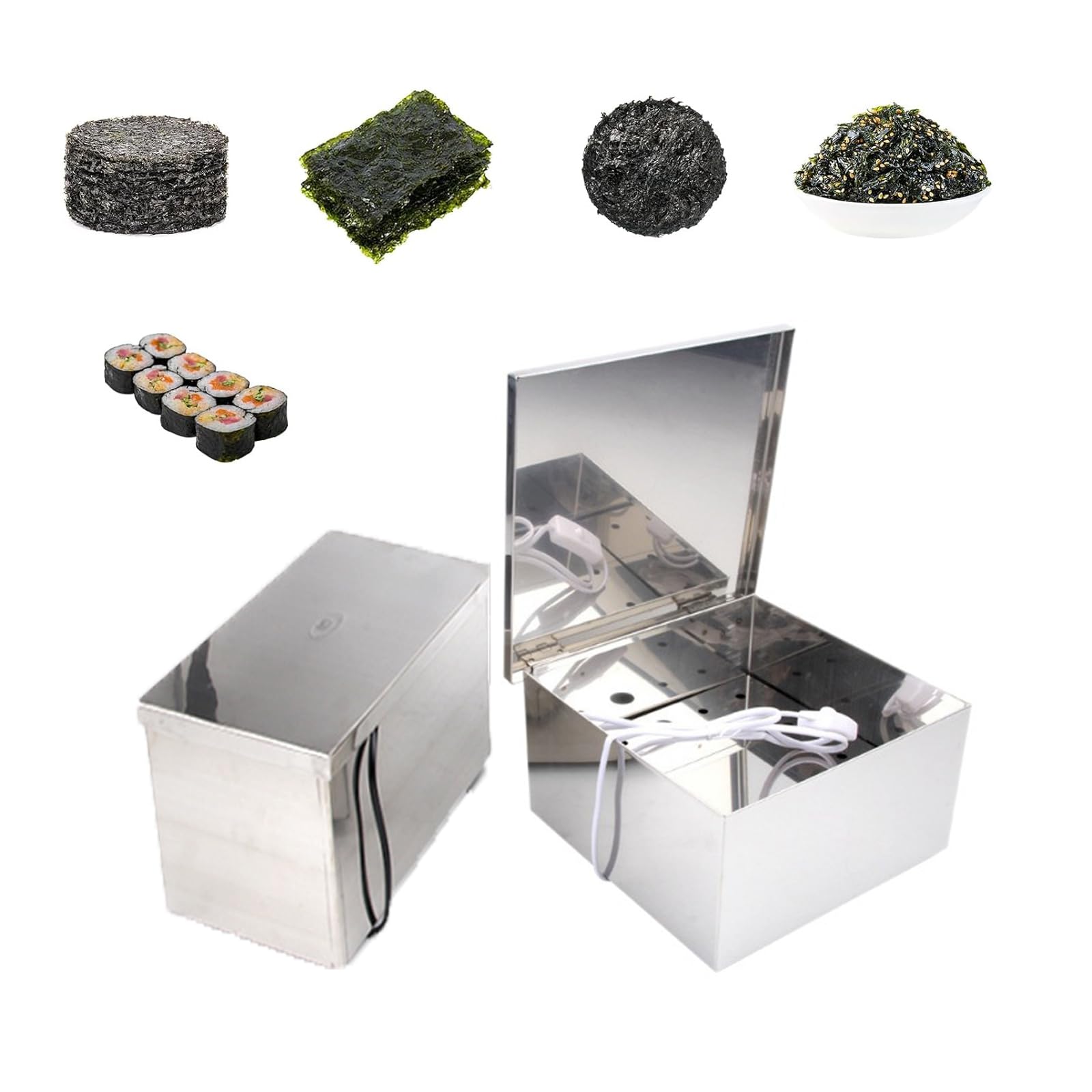 Nori-Trockner aus Edelstahl mit einstellbarer Temperatur, Heizlampe und feuchtigkeitsbeständigem Design, perfekt für Sushi-Restaurants und japanische Küchen