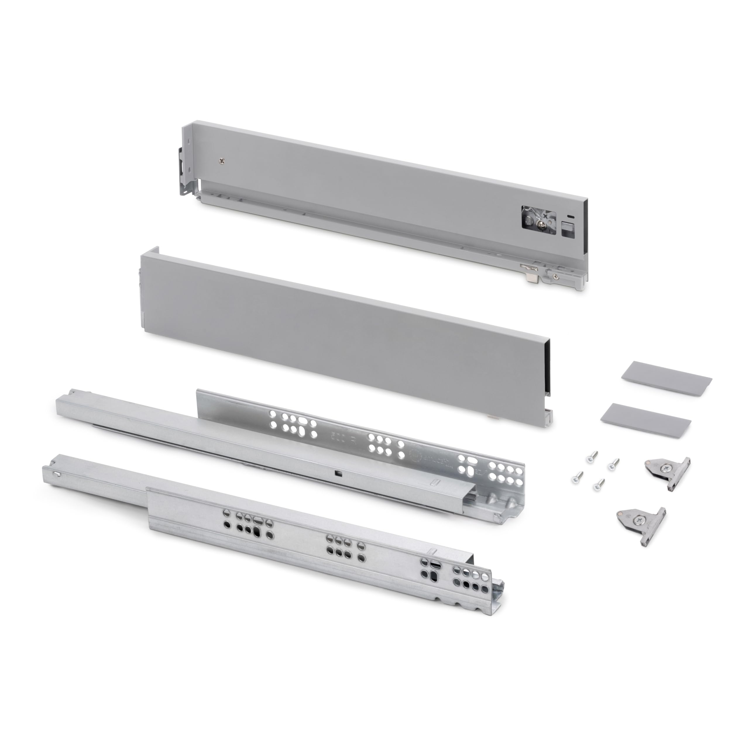 Emuca - Kit cajón para cocina o baño con regulación 3D, altura 93mm, profundidad 500mm, 40 Kg, cierre suave, tableros no incluidos, Acero, Gris