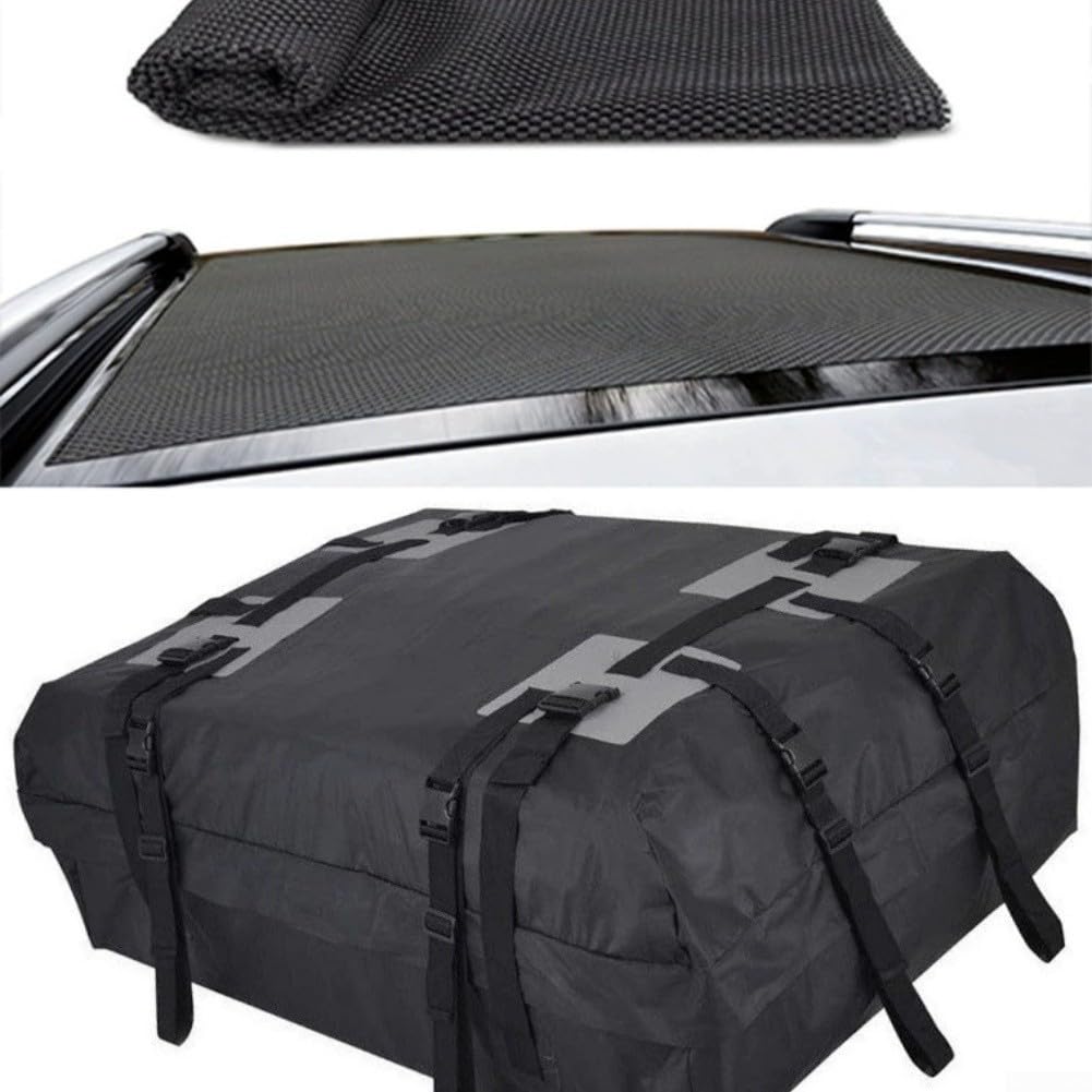 Bolsa de techo de coche impermeable de 15 pies cúbicos con alfombrilla antideslizante, caja de techo suave Oxford 600D para equipaje, camping, viajes, 109 x 86 x 43 cm (bolsa de techo)