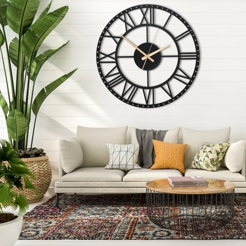 Image of Stylish Metal Wall Clock for Living Room, Bedroom, Office, Kitchen, Home and Hall | Antique Fancy Big Size Modern Wall Watch for Home Decor (DA-114, 40 CM)