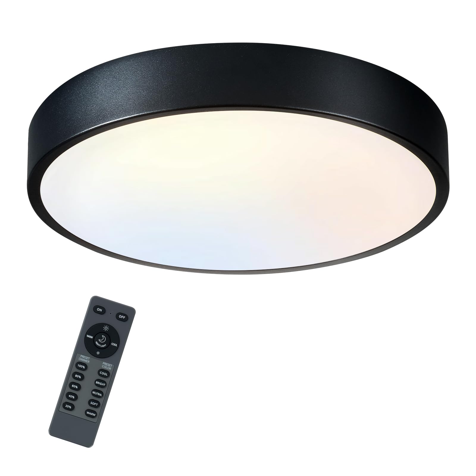 Black Flush Mount Ceiling Light 15 inch LED Dimmable Ceiling Lamp Remote Control 36W 5CCT(2700K-5000K) Bedroom Lamp Light Fixture for Bedroom Foyer Kitchen Entryway Closet Hallway