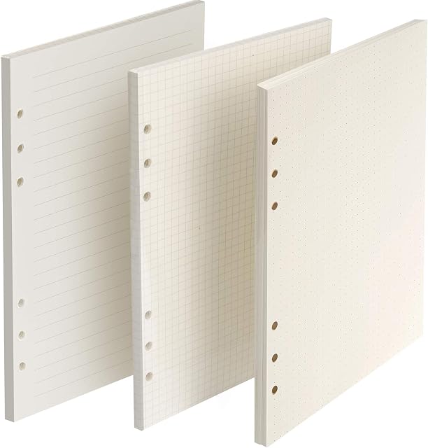 Teenitor A5 Notebook Refills Set - Squared Paper + Ruled Line Paper + Dotted Paper, 6 Hole A5 Loose-leaf Personal Planner Inserts Refill Paper, A5 Lined Paper Refill Square Ruled Notebook Dotted Pages