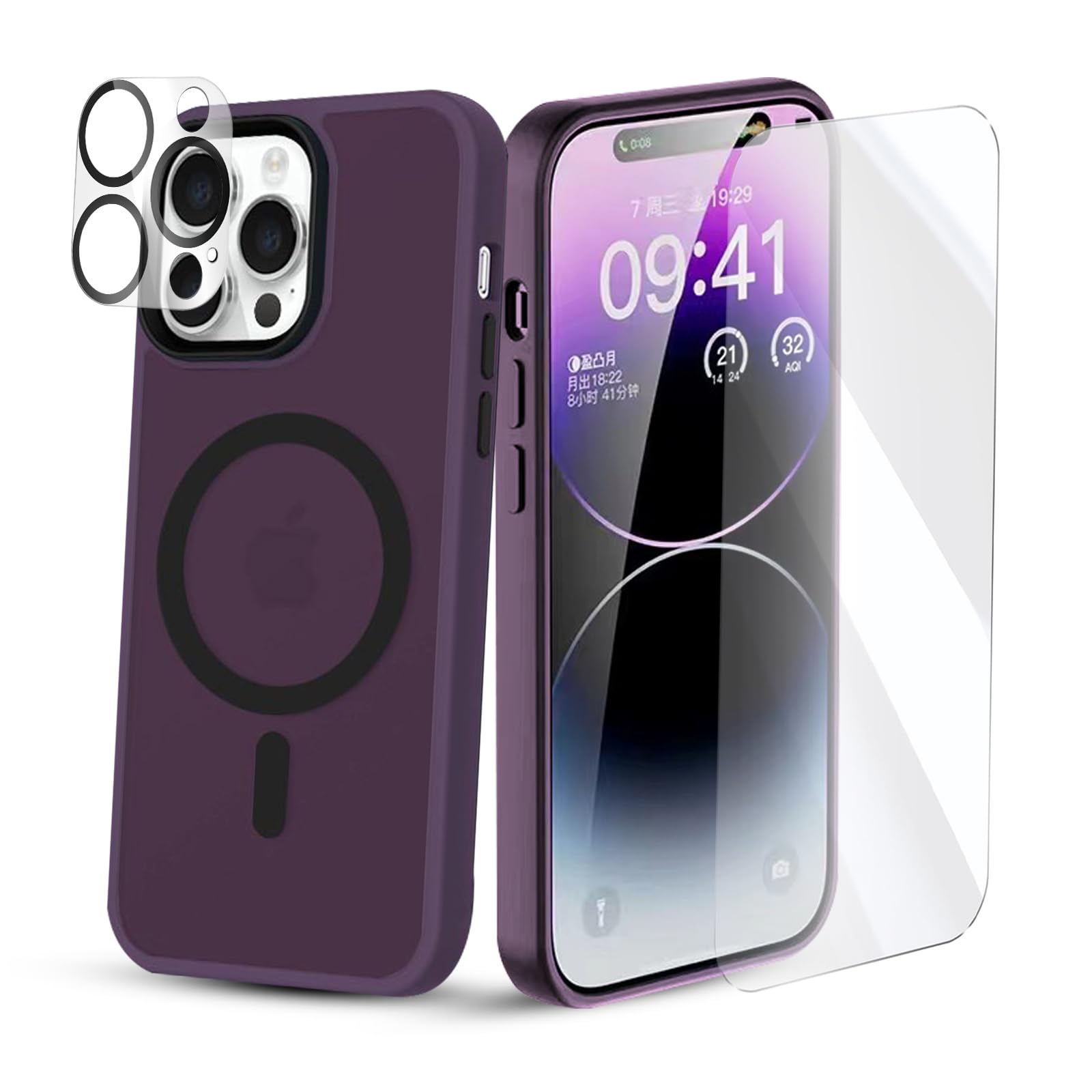 Magnetic Case Compatible with iPhone 15 Pro Max | Compatible with MagSafe | Shockproof Including Camera Lens and Screen Protector 3 in 1, Red