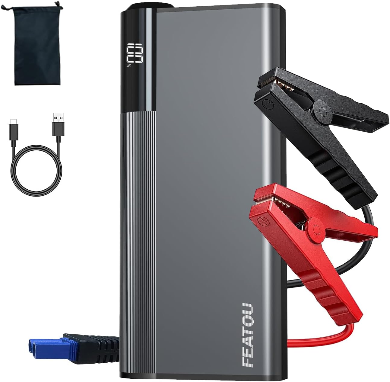 FeatouPortable car Jump Starter,3 in 1function car Jump Box 2000A Peak,12V Jump Starter Battery Pack with Smart Safety Jumper Cables, car Battery Jump Starter Portable for 7L Gas or 6.0L Diesel