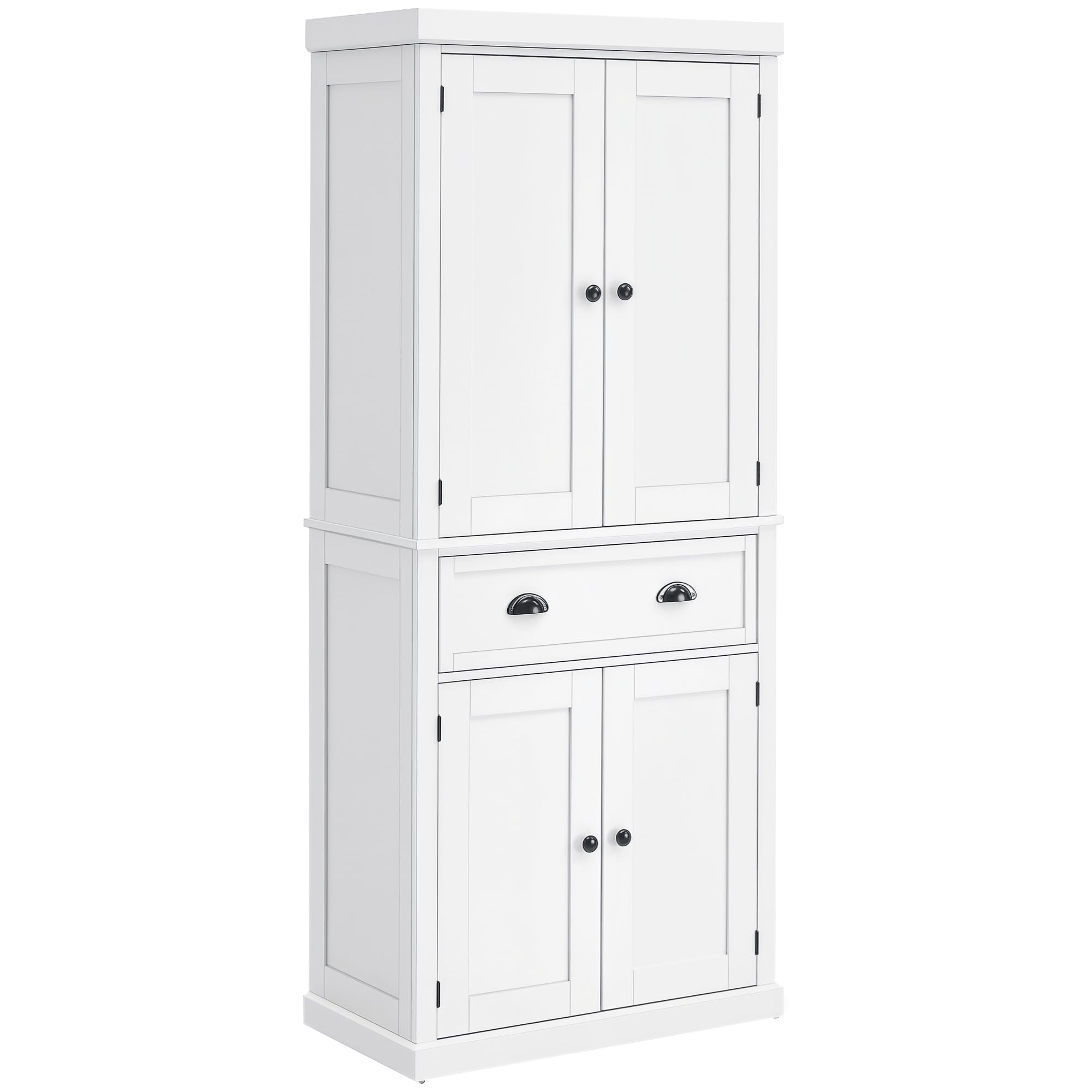 HOMCOM 72.5" Kitchen Pantry Cabinet, Traditional Freestanding Storage Cabinet with 4 Doors, Drawer and 3 Adjustable Shelves for Dining Room, WhiteThe Forest Stewardship Council