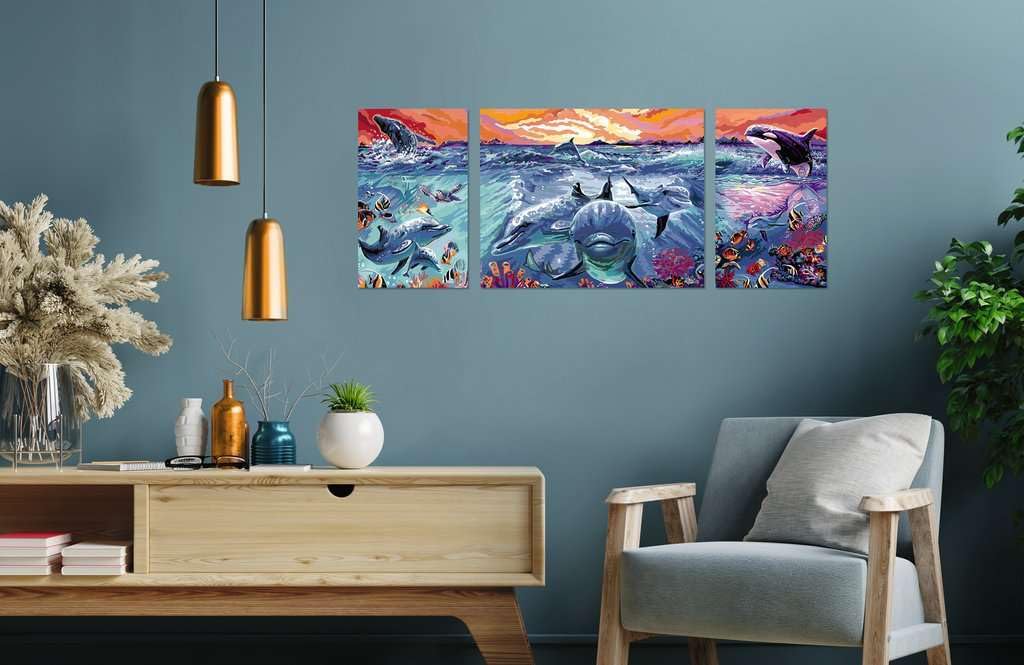 Ravensburger CreArt 23577 - Colourful Underwater World - Trittico con numeri per adulti, set di pittura fai da te con pennello e colori acrilici, regalo per donne e uomini, pittura per adulti