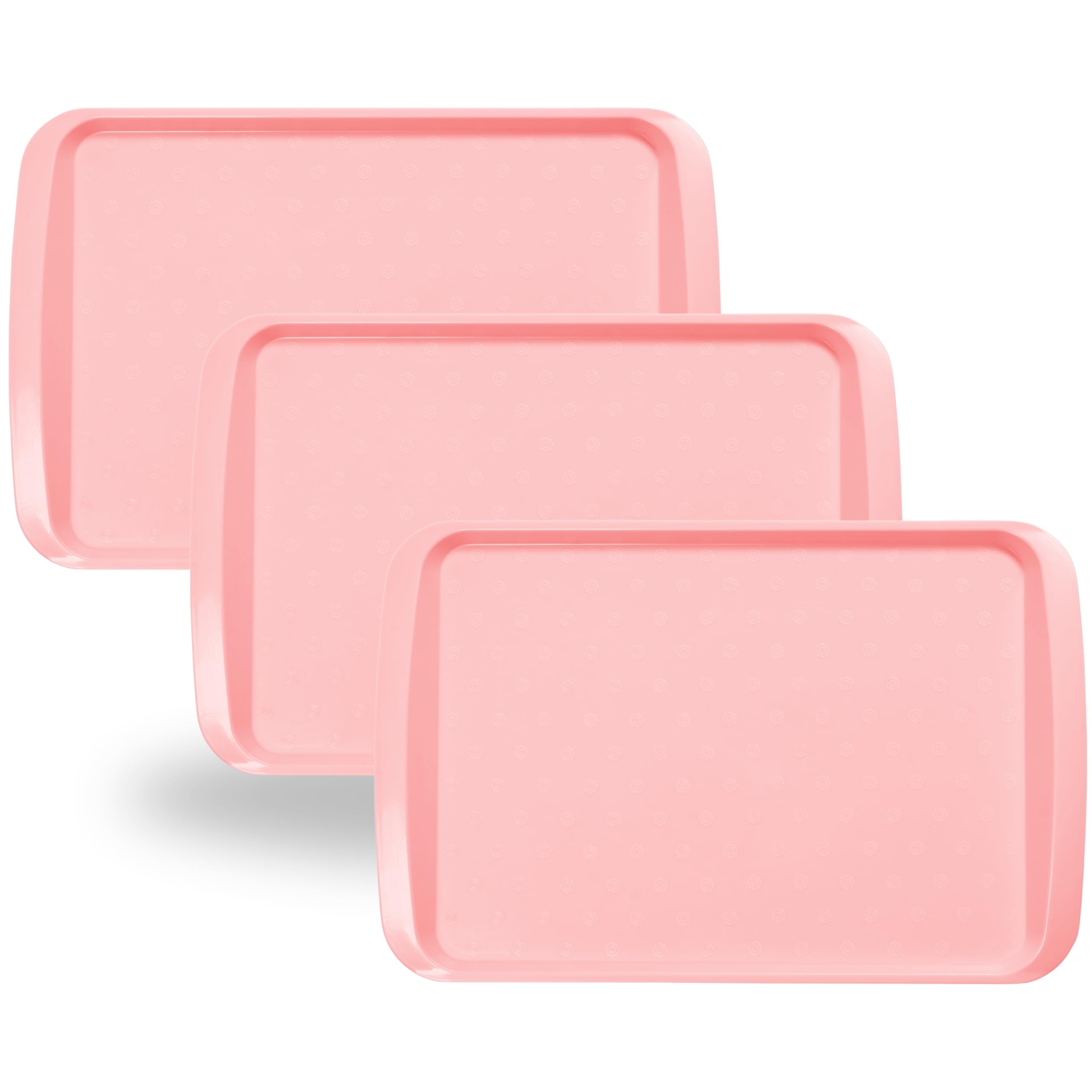 BuzzTrove Serving Trays | Durable Plastic Tea Tray & Dinner Tray | Trays for Eating on Lap, Food Serving & Snacks | Dishwasher Safe, Stackable (Pink, Pack of 3 (43.3 x 30.5 x 3 cm))