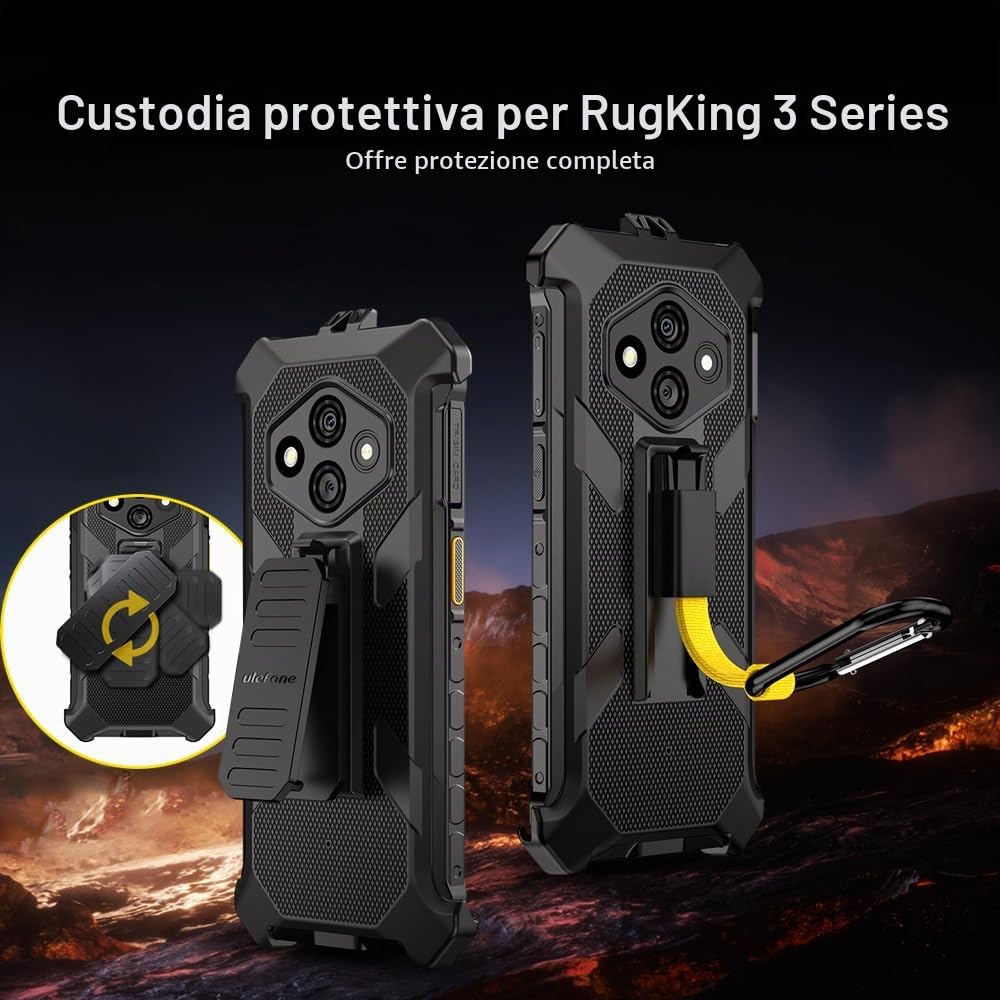Ulefone RugKing 3 Pro Android 15 Rugged Smartphone 4G,16GB+128GB/TF 2TB, 6.56" HD+120Hz, 5700mAh Telefono Indistruttibile, 48MP+8MP, 120LM Super Torcia, 3-Slots/IP68/NFC/GPS/OTG/Con custodia,Nero