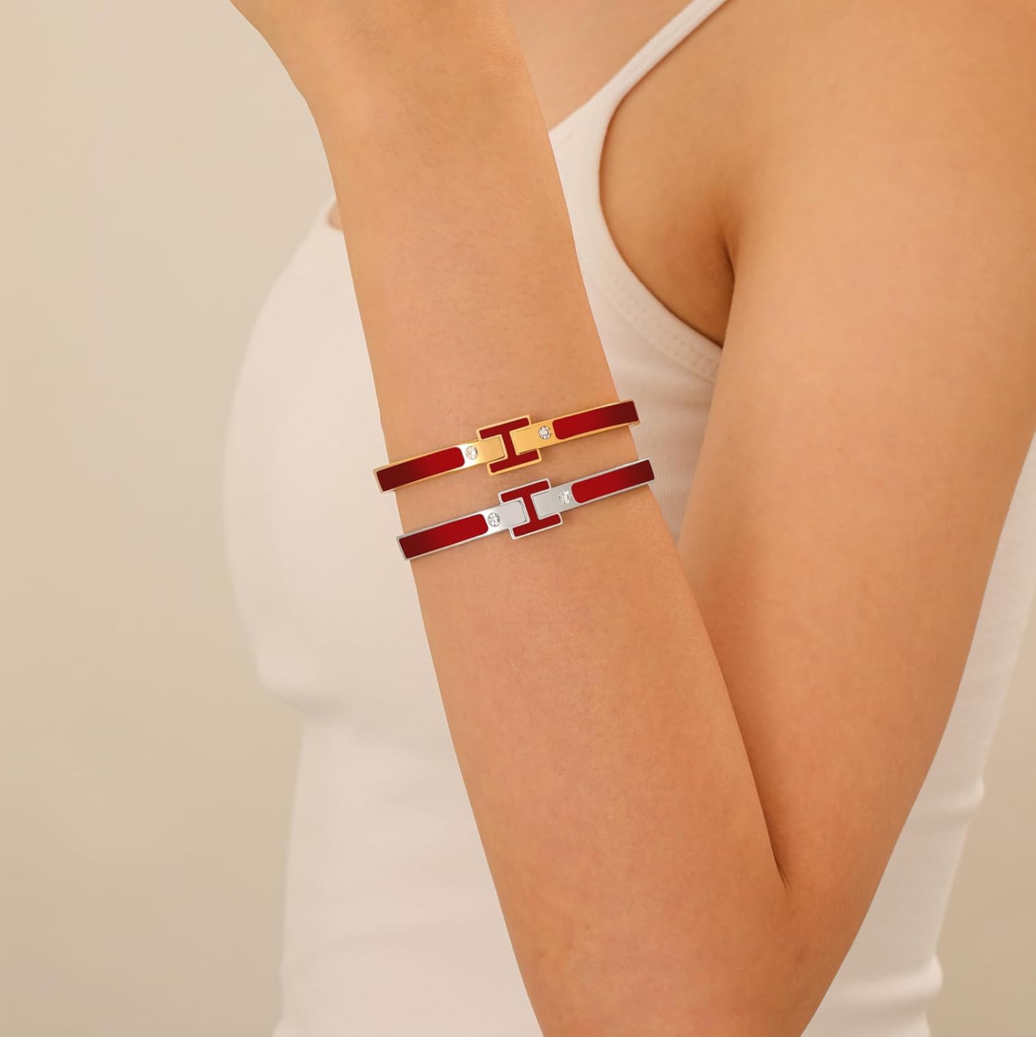 Gold H Bracelets for Women, 18K Gold Plated Bangle Bracelets Dainty Non Tarnish Bracelet Jewelry Christmas Mothers Day Gifts for Women - Image 3