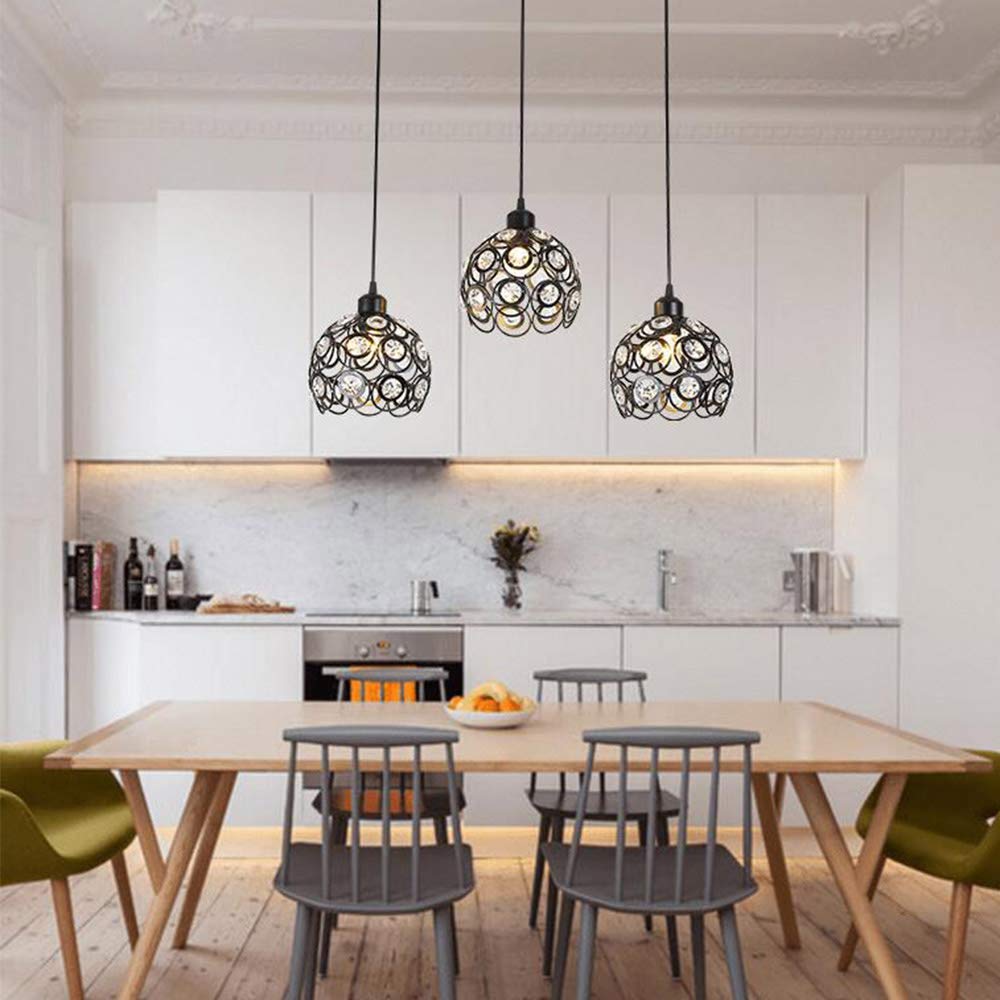 Mengjay Suspension Luminaire Moderne Industrielle Bois Lustre Abat-jour Métal Vintage Forme Cage 25cm Plafonnier E27 Design Pour Cuisine Chambre Salon