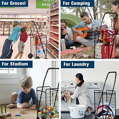 Folding Shopping Cart,Grocery Utility Shopping Cart With Four Wheels,Compact Folding Portable Cart Saves Space For Convenient Storage,Lightweight Easy To Move Holds Up To Max 90Ibs,Black #TOP5