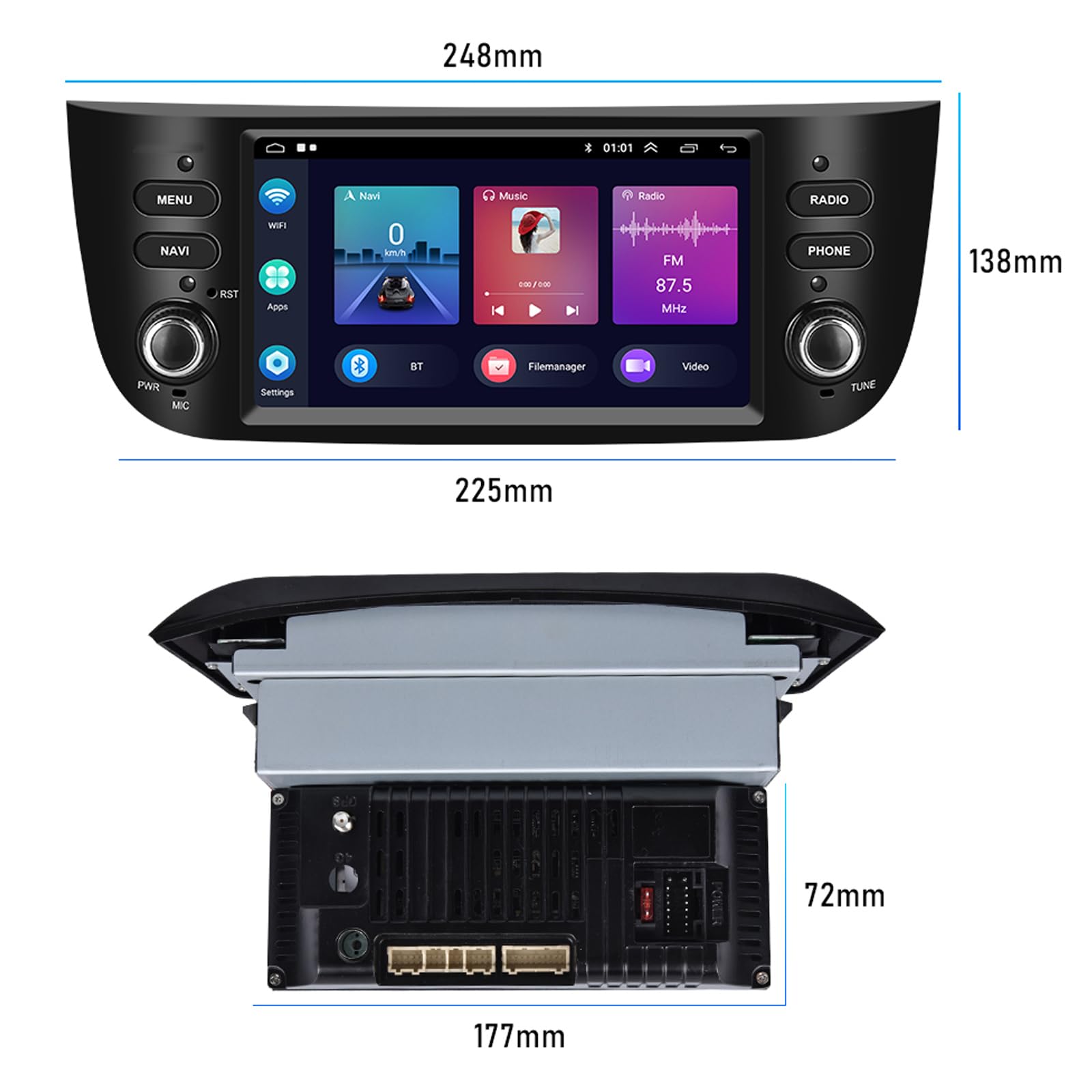 7 Pouces Double Din Carplay Android Auto Autoradio Compatible avec Fiat Punto Support Bluetooth/Mirror Link/GPS Navigation/SWC