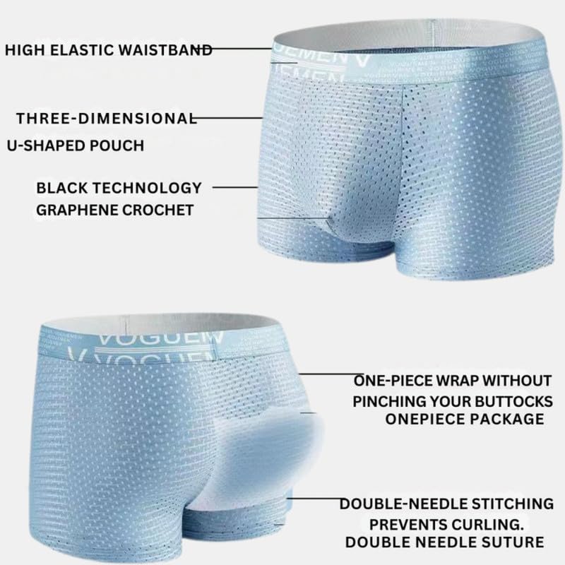 carl vinson® Men's Ice Silk Mesh Boxer Shorts Summer Thin Breathable Stretchable Underwear | Bean Green | 3XL 3
