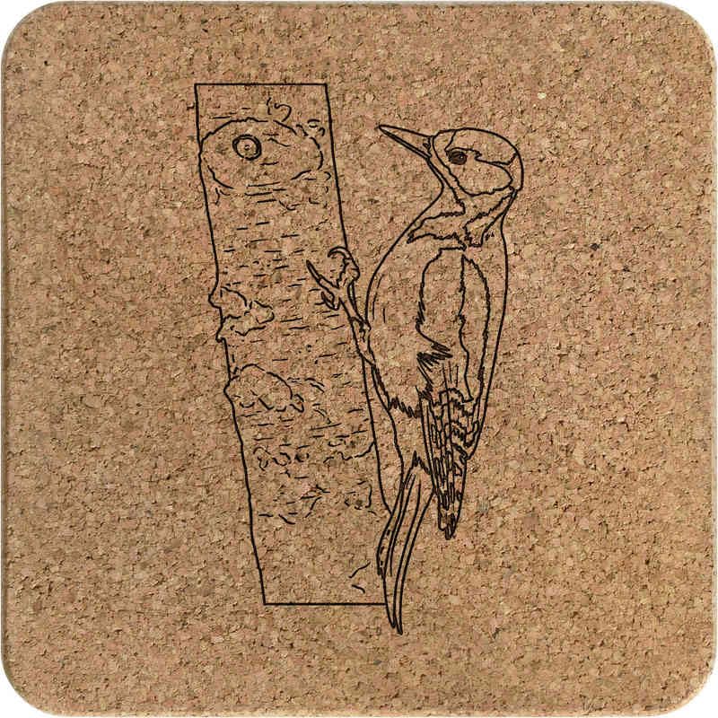 'Woodpecker On Tree' Square Cork Trivet/Pot Stand (TR00026503)