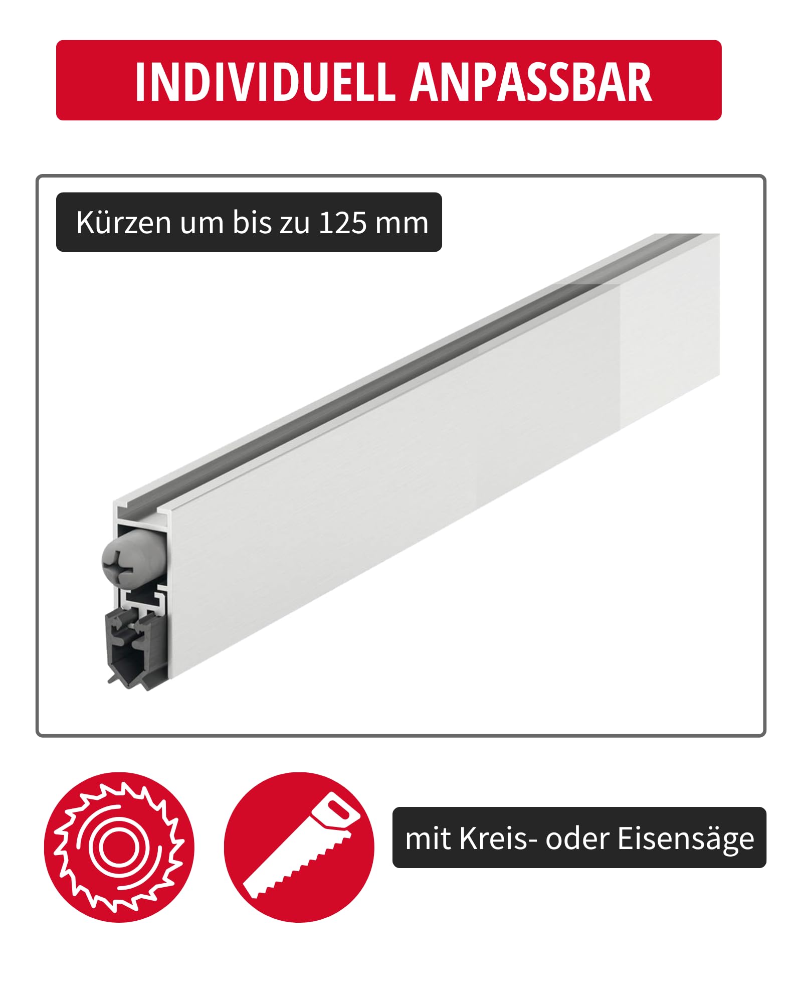 Gedotec absenkbare Bodendichtung - Silber grau | 1 Stück Türbodendichtung automatisch | DDS 12 | Länge 1030 mm - kürzbar | Absenkdichtung Zugluftstopper | Dichtung für Türen kältefeind windschutz tür