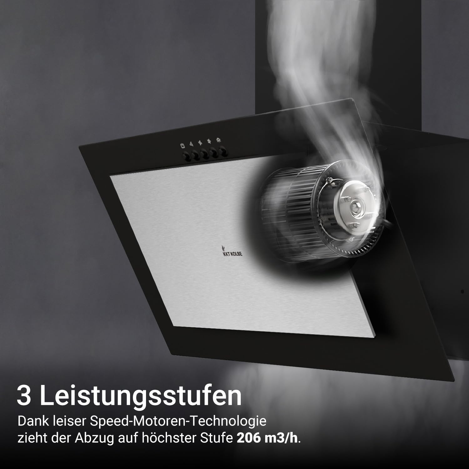 KKT KOLBE Kopffrei-Dunstabzugshaube VTH601ED, 60 cm | Abluft und Umluft, Edelstahl und Glas, schwarz-silber, LED-Beleuchtung, Druckknopf-Bedienung
