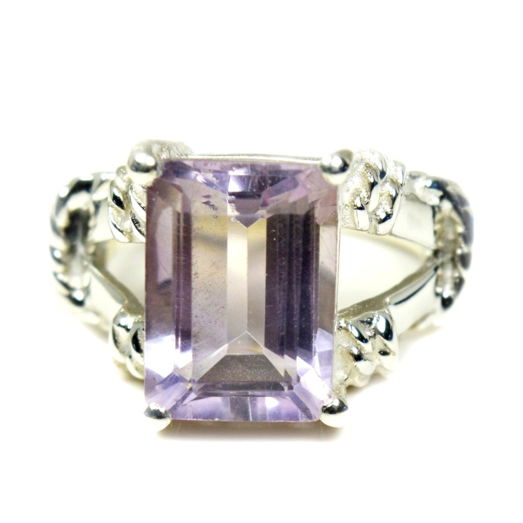 Bague améthyste taillée main en argent sterling véritable, taille H Z - 8