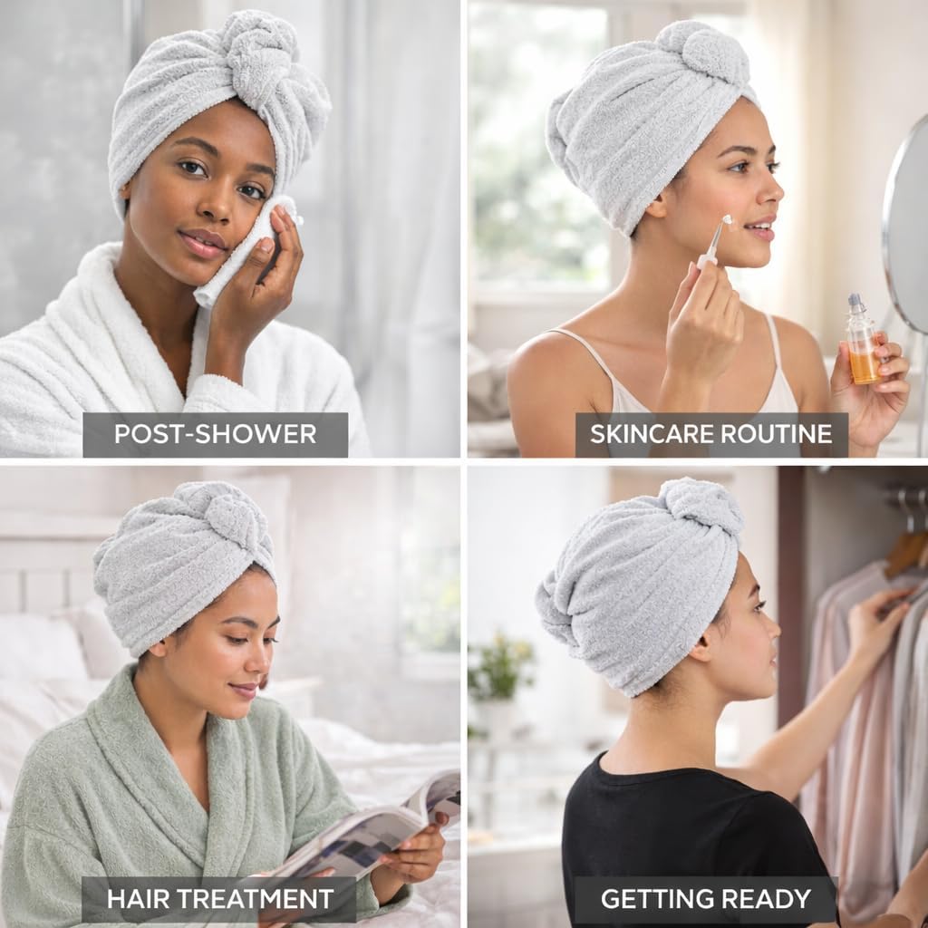 100% Turkish Cotton Hair Towel Wrap 2 Pack – Oeko-TEX Certified Quick Dry Turban for Wet Hair – Soft, Absorbent, Gentle on Curly & Long Hair – 10x26 Inch