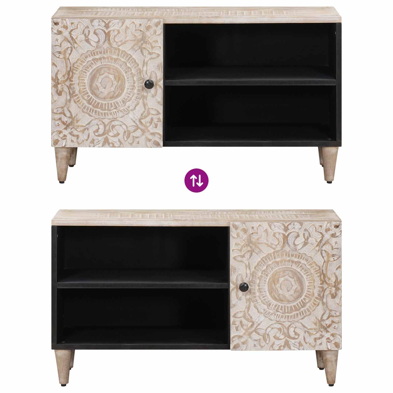 TV-Schränk mit Regal Weiß 80 x 31,5 x 46 cm Massivholz Mango, Lowboard Mediaschrank Sideboard mit Metallfüßen, HiFi Rack für Wohnzimmer und Heimkino, Kommode für TV und Gaming Zubehör