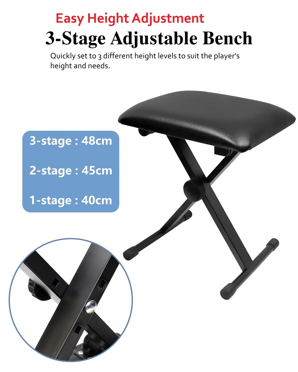 【Version améliorée】Longeye Support de Clavier Piano et Tabouret - Stand X Double Réglable, Banc Piano, Pliable, Compatible 61/76/88 Touches, Noir