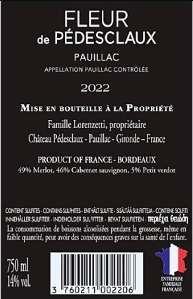 Fleur de Pedesclaux - AOP Pauillac - Vin Rouge - Millésime 2021-1 bouteille x 75cl