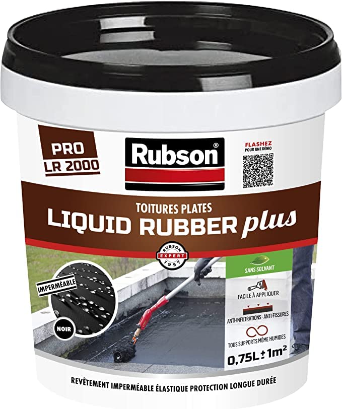 Rubson Liquid Rubber Plus, Revêtement d'étanchéité toutes toitures , imperméabilisant toitures, coloris Gris, Pot 0.75l