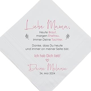 Stofftaschentaschentuch für die Freudentränen am Hochzeitstag | Für Brautpapa und Brautmama | Braut, Ehefrau, Tochter | Handveredelt von ManufakturZauber