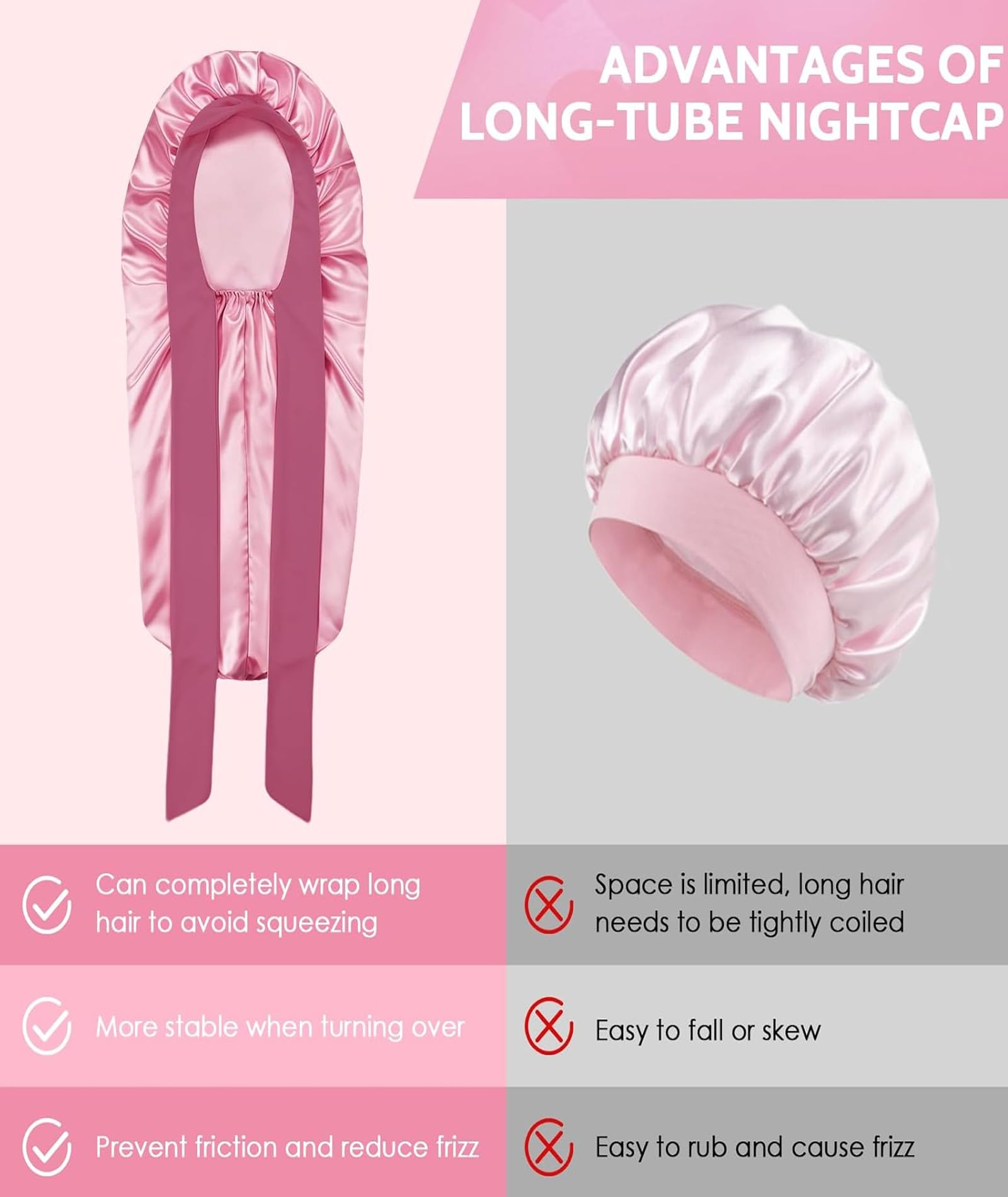 Buildcon Silk Bonnet for Sleeping, Satin Hair Cap for Sleeping, Bonnet for Curly Hair, Hair Bonnet for Women, Hair Cap for Sleeping, Satin Hair Bonnet for Night Hair Protection Pink - Image 4 thumbnail