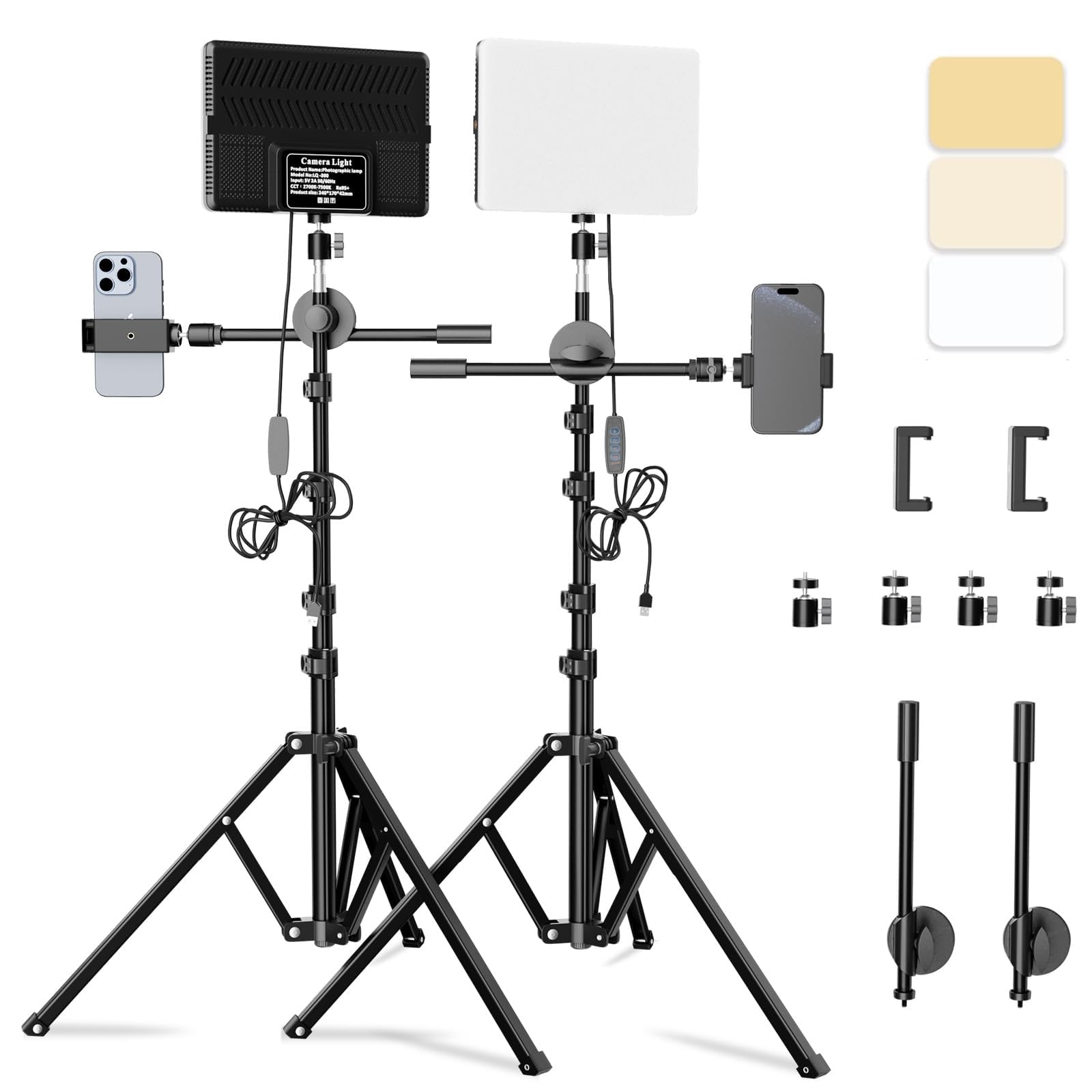 EMART 2-Pack LED Studio Lights Kit, 2700K-7500K Dimmable Video Photography Lighting Kit with Tripod Stand&Phone Holder, Portable Lighting for Video Recording, YouTube, Streaming Filming