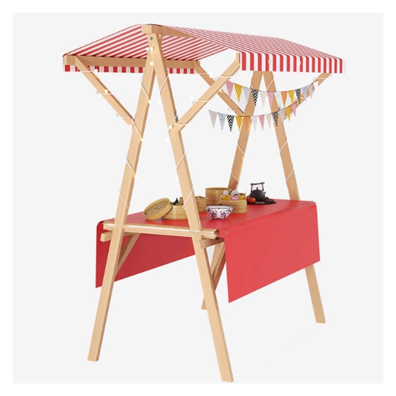 StraßenEsswagen Bancarella Pieghevole per attività Commerciali, Carretto dei Gelati Portatile, Carretto degli Hot Dog in Legno a 2 Ripiani in Vendita(Frame+Red,W 120cm(47.2"))