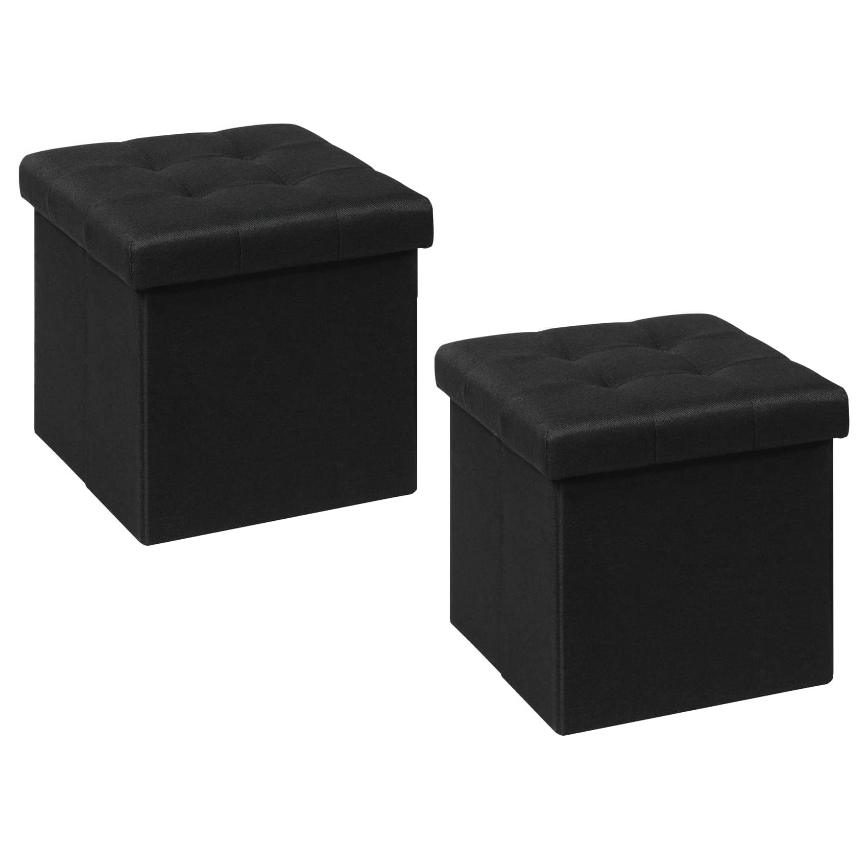 B FSOBEIIALEO Storage Ottoman Cube, Storage Chest Folding Foot Rest Seat, Linen Black 12.6