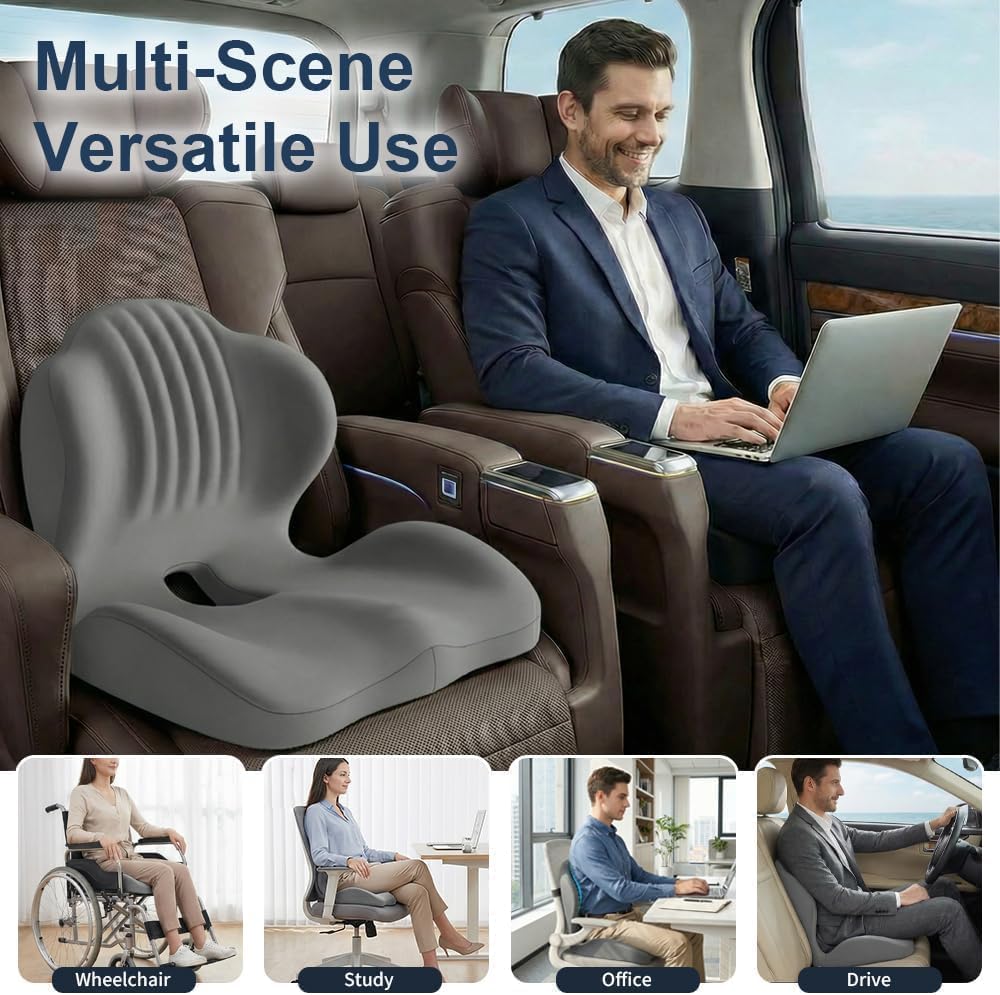 Cuscino ergonomico in memory foam per ufficio, auto, gaming, per alleviare il dolore alla sciatica, al coccige e al sacco, supporto lombare e lombare