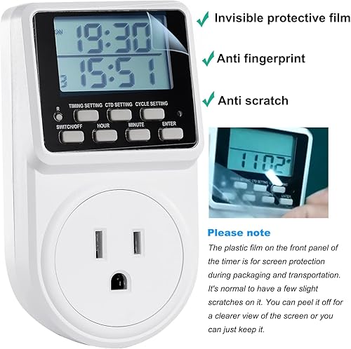 Miniatura 3 de Interruptor de temporizador digital de ciclo de repetición infinito con cuenta atrás y temporizador programable de 24 horas para tomas eléctricas