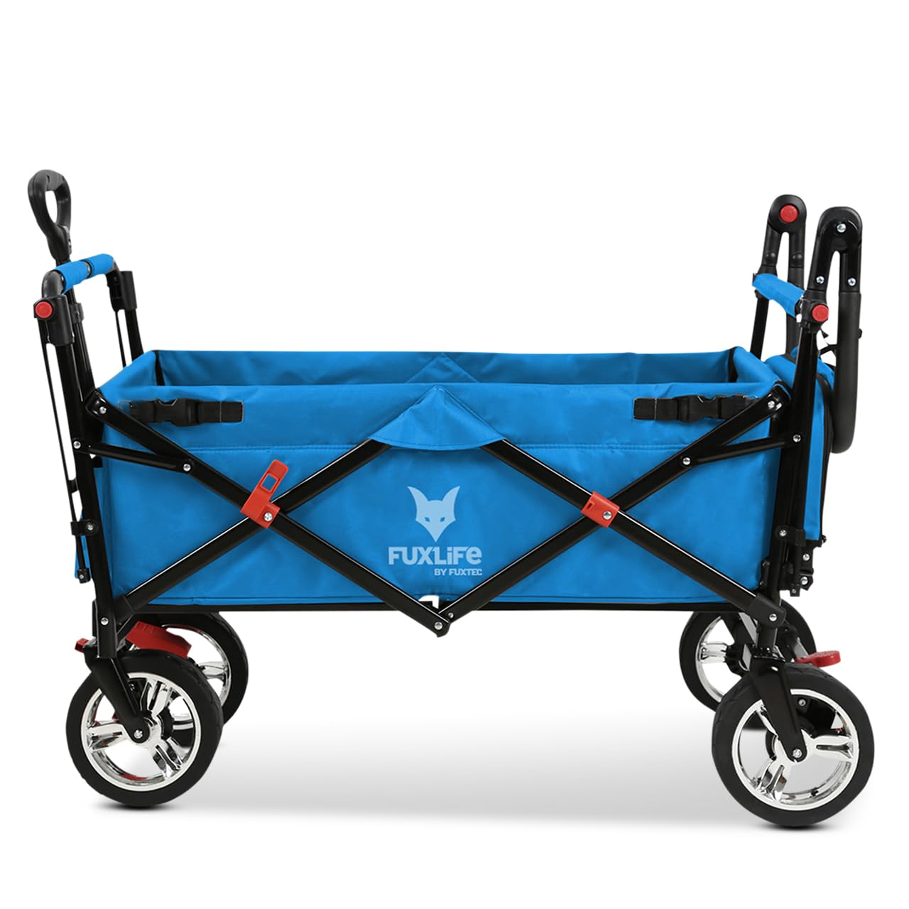 FUXLIFE Bollerwagen FX-CT800 Komfort faltbar - Türkis • Kinder Transportwagen mit Sonnendach • gepolsterte Innenraumverlängerung • robuste Räder • kompakt klappbarer Handwagen