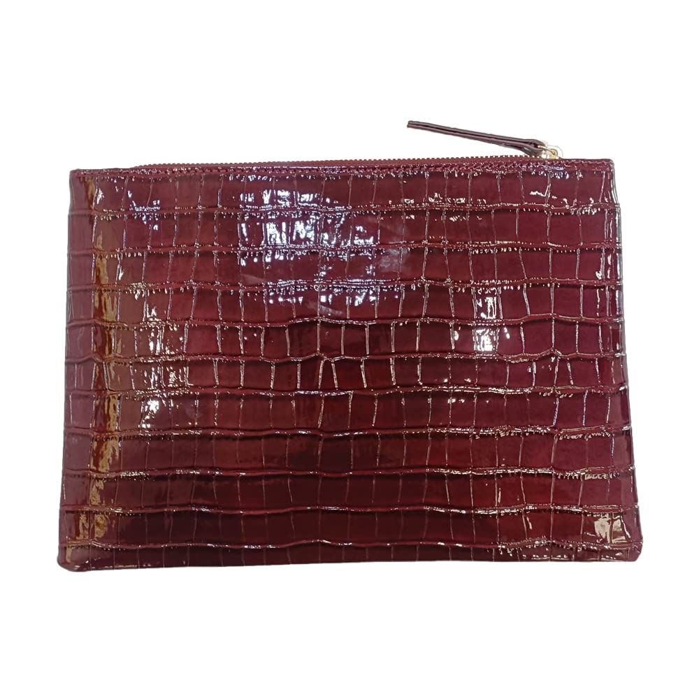 NIGEDU Women Envelope Clutch Purse Bag Fashion Crocodile Embossed PU Leather Oversized Ladies Evening Party Clutches, Burgundy