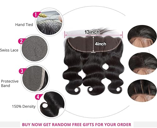Miniatura 4 de Extensiones de cabello brasileño ondulado con frontal (22 24 26 28+20 frontal) 13 × 4 cierre frontal de encaje de oreja a oreja con 4 paquetes de