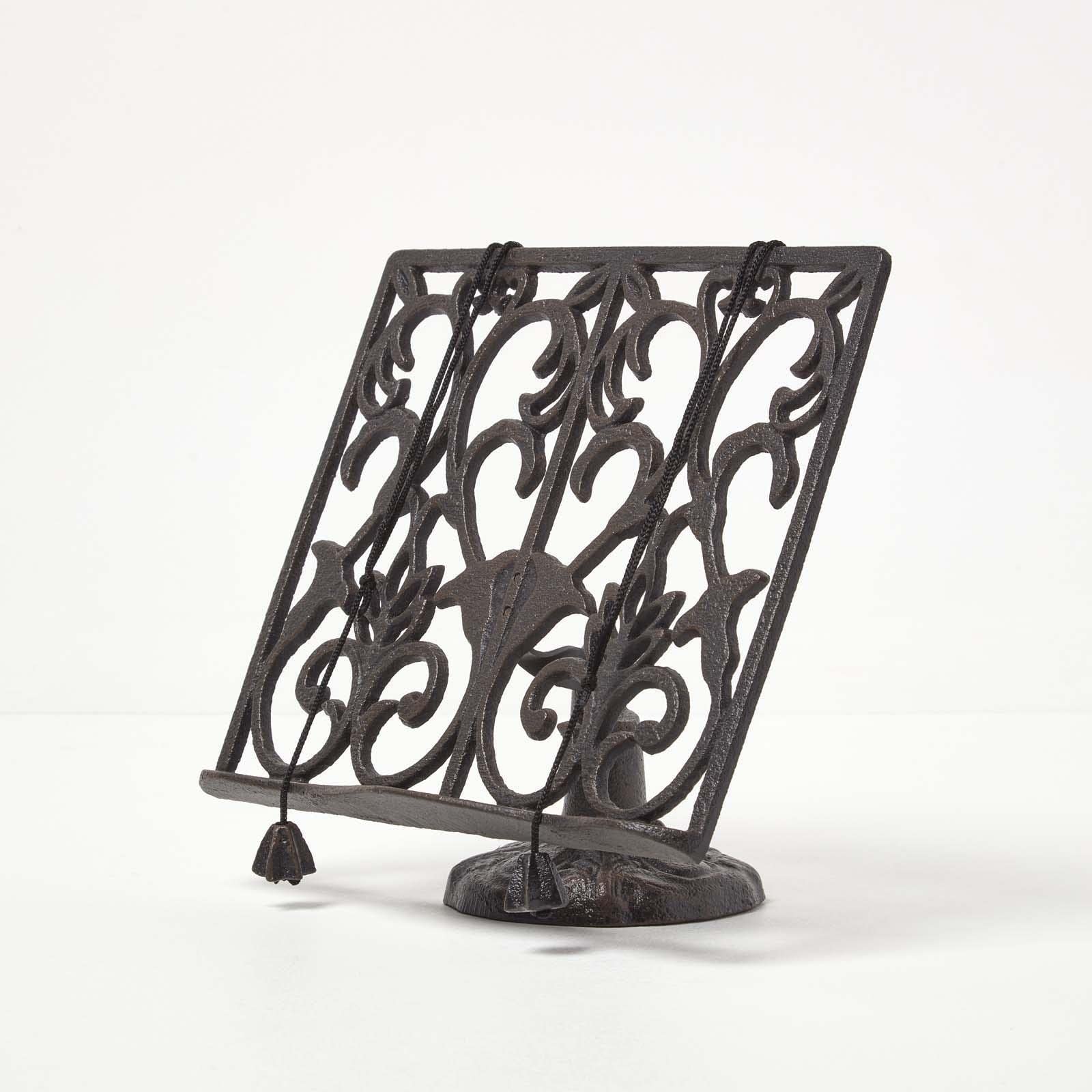 HOMESCAPES Leggio per ricettario, in ghisa, marrone, altezza 19 cm, larghezza 28 cm, in metallo