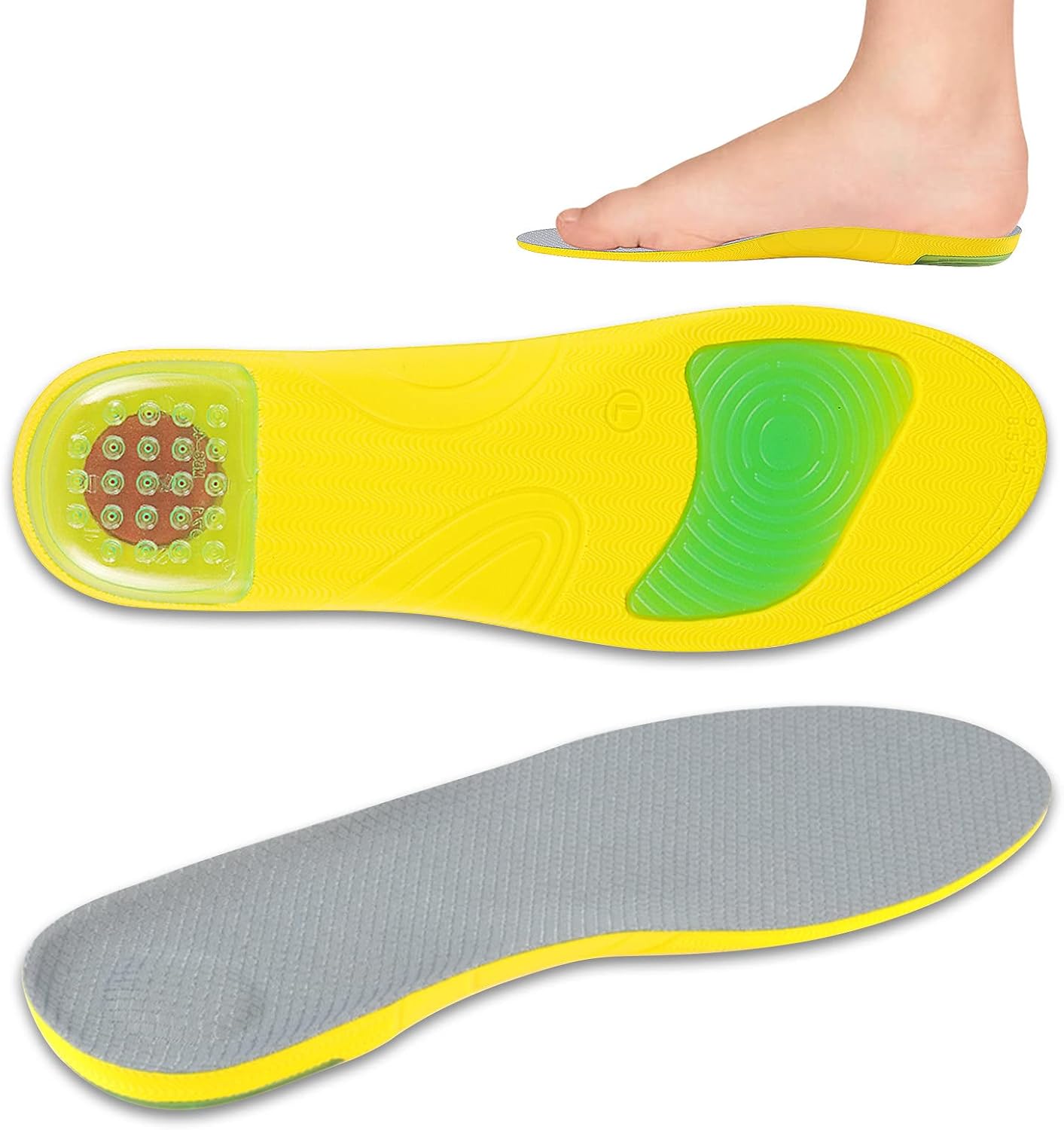 Plantar Fasciitis Arch Support Insoles for Women and Men, Orthotic Shoe Inserts PU